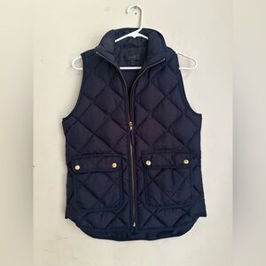 J. CREW Puffer Vest Quilted Full Zip Women's Navy Blue Primaloft XS Snap Pocket